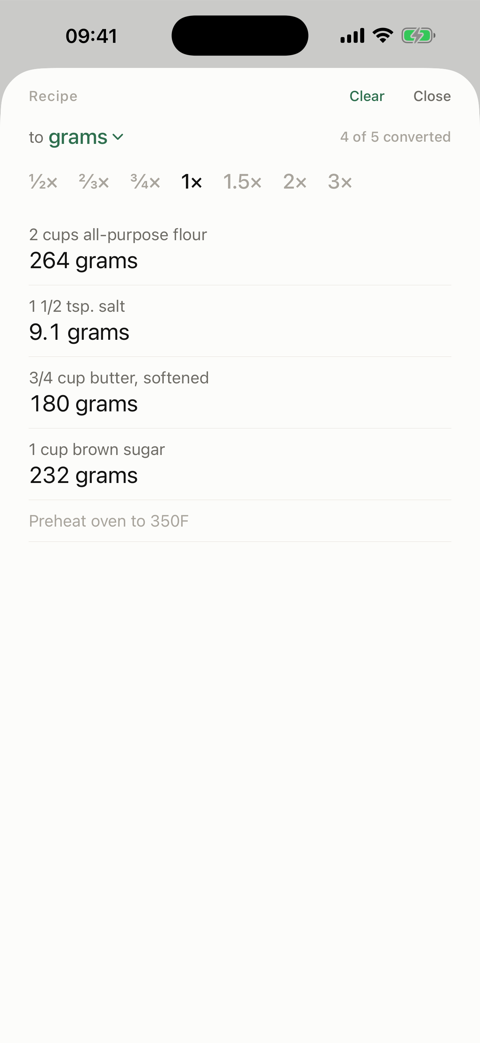 Paste a recipe. Convert and scale it in one pass.