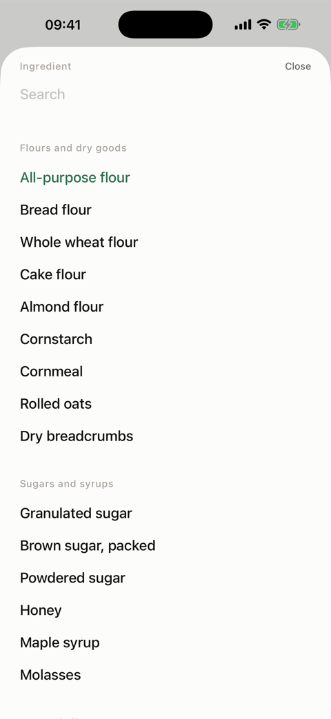 Forty-one ingredients, each with its own weight.